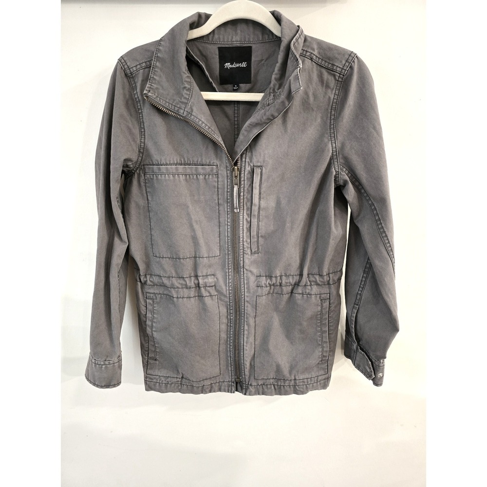 Madewell Gray Utility Jacket Button Zip Pockets Drawstring Waist Size M - Picture 2 of 8